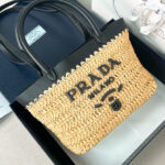 Prada Mini Crochet And Leather Tote Bag 1BG501 Apricot